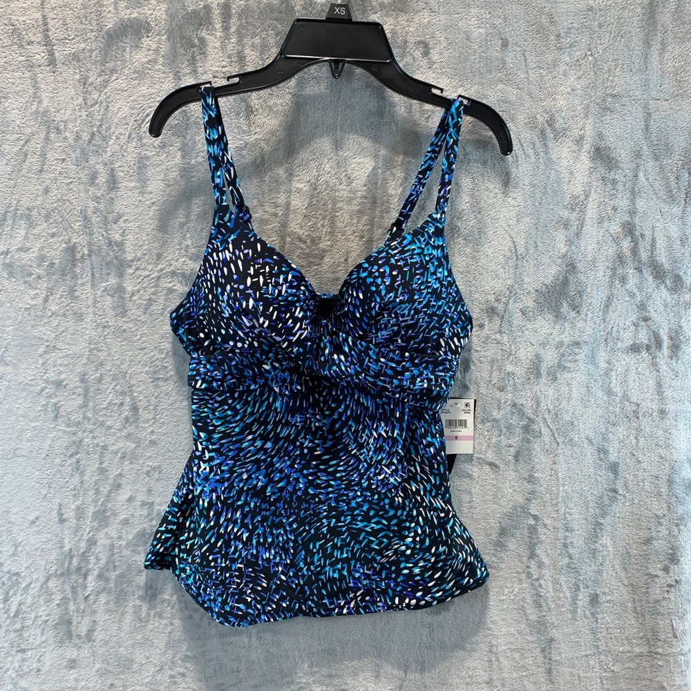 Miraclesuit Womens Blue Abstract Underwire Push Up Tankini Top N760270 Size 6
